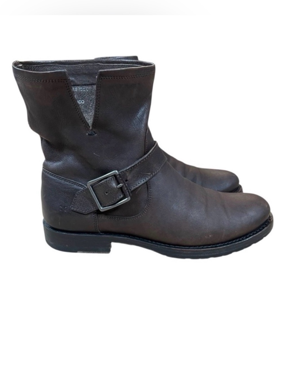 Frye Natalie Short Engineer Boots Brown Leather Buckle Moto Bootie Size 7 B